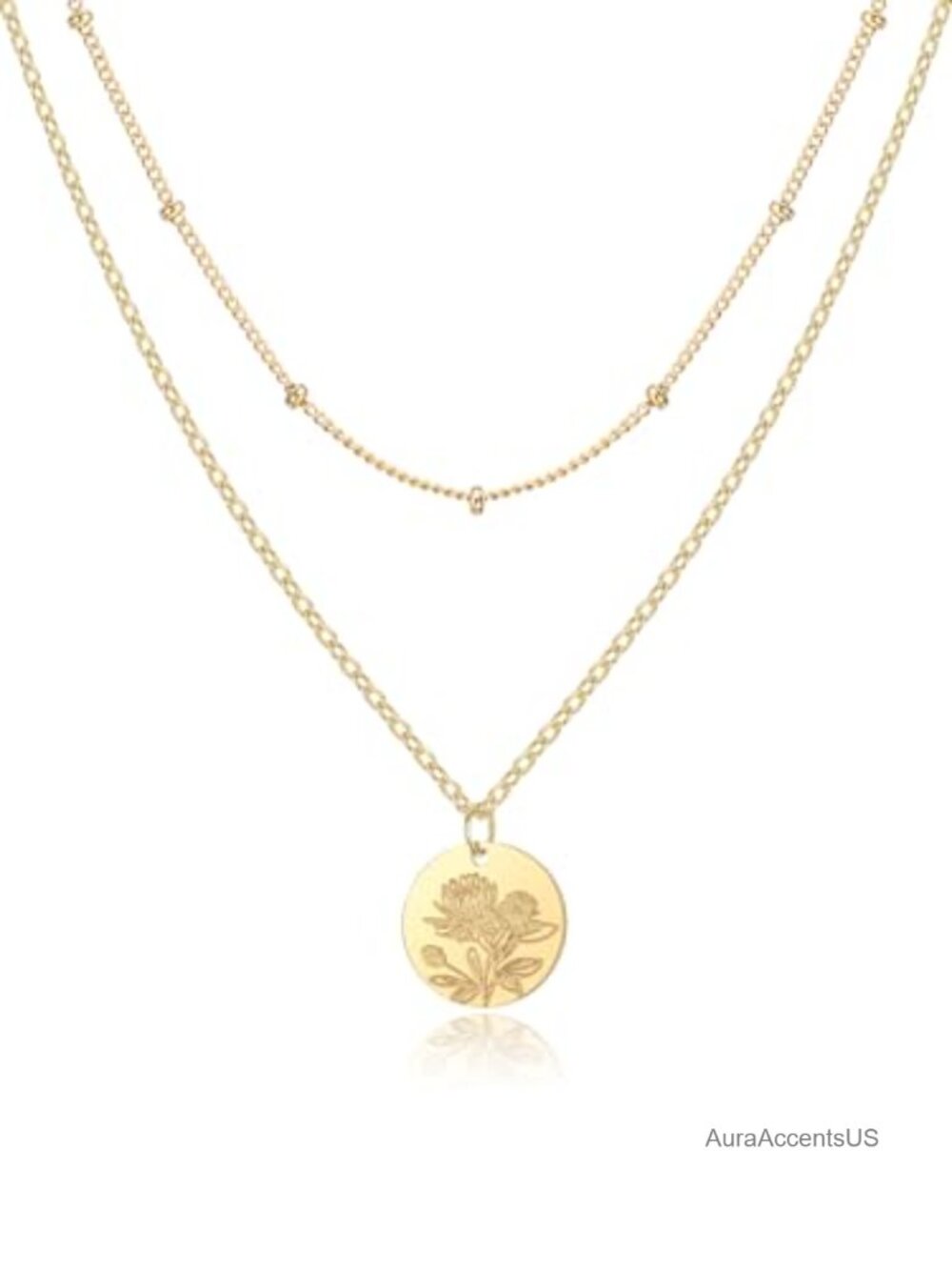 14K Gold Plated Birth Flower Necklace Layered Pendant Set